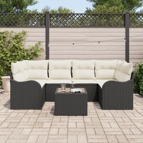 Conjunto de Sofá de Jardim vidaXL 7 Peças com Almofadas Preto Rattan S