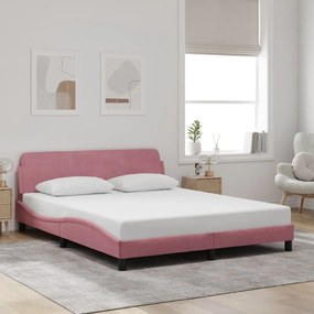 Estrutura cama c/ cabeceira sem colchão 160x200 cm veludo rosa