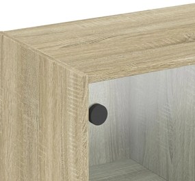 Armário de parede c/ portas vidro 102x37x35 cm carvalho sonoma