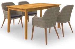 vidaXL 5 pcs conjunto de jantar para jardim castanho