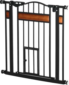 Barreira de segurança para animais com sistema de duplo bloqueio, sem necessidade de perfuração, 74 a 80 cm, em aço e madeira de pinho preto
