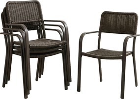 Outsunny Conjunto de 4 Cadeiras de Jardim Exterior Empilháveis com Apoios de Braços e Estrutura de Aço 55x60x83 cm Castanho Escuro | Aosom Portugal