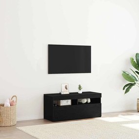 Cabide de televisão vidaXL com Luzes LED em Madeira de Carvalho Preto