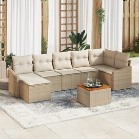 vidaXL Conjunto de Sofá de Jardim de 8 Peças com Almofadas Bege Rattan Acácia