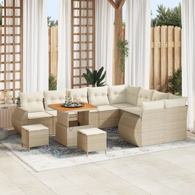 Conjunto de Sofá de Jardim com 12 Peças e Almofadas Bege Rattan Poliés