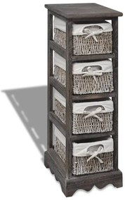 Estante de armazenamento de madeira com 4 cestos, castanho