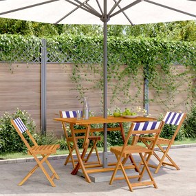 Cadeiras de jardim dobráveis 4 pcs tecido/madeira azul e branco