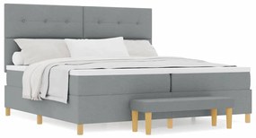 Cama Box Spring com Colchão e Banco Cinzento Claro 200x200 cm de Tecid