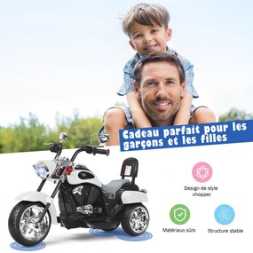 Scooter elétrica de motocicleta com 3 rodas para crianças 6V 3 km/h com efeito sonoro e luminoso 3 anos + estilo chopper preto + vermelho