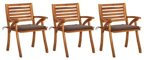 vidaXL Cadeiras de jantar jardim c/ almofadões 3 pcs acácia maciça