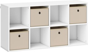 HOMCOM Estante Cubo Estante de Armazenamento Horizontal ou Vertical com 8 Compartimentos e 4 Gavetas de Tecido 53,7x30x79,8 cm Branco e Bege | Aosom Portugal