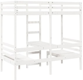 Cama alta c/ secretária/cadeiras 80x200 cm pinho maciço branco