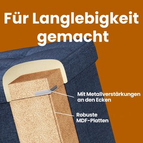 Banco com espaço de arrumação, banco-cama 38,1 x 110,1 x 38,1 cm azul escuro