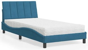 vidaXL Cama com colchão 100x200 cm veludo azul