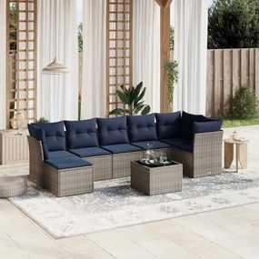 vidaXL 8 pcs conjunto sofás p/ jardim c/ almofadões vime PE cinzento