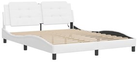 Estrutura de cama c/ luzes LED 160x200 cm couro artif. branco