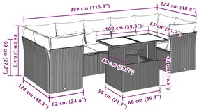 8 pcs conjunto sofás de jardim c/ almofadões vime PE castanho