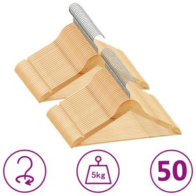 289912 vidaXL 50 pcs conjunto de cabides antiderrapantes madeira