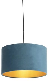 Candeeiro de suspensão com abajur de veludo azul com dourado 35 cm - Combi Clássico / Antigo