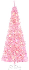 HOMCOM Árvore de Natal Artificial Altura 180cm Ignífugo com 618 Ramos 300 Luzes LED IP20 Decoração de Natal Rosa
