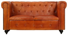 Sofá chesterfield de 2 lugares em couro genuíno bronze