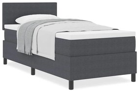 Cama Box Spring com Colchão Cinza Escuro de Solteiro em Tecido de Cord