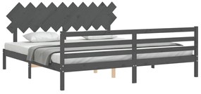 Estrutura de cama com cabeceira 200x200 cm madeira maciça cinza