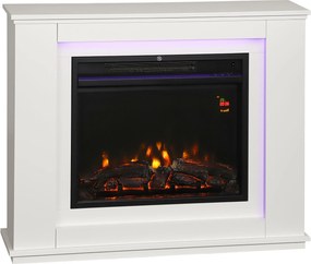 HOMCOM Lareira Elétrica com Efeito de Chama de 5 Níveis de Brilho e 12 Cores Decorativa 1000/2000W Temporizador para 30 m² 98x25x80 cm Branco | Aosom Portugal