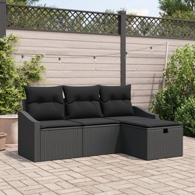 Conjunto de Sofás de Jardim de 4 Peças com Almofadas Preto Vime Sintét