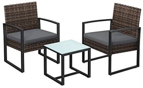 Conjunto de móveis de varanda Songmics GGF010G05, conjunto de sala de estar em polipropileno PE, mesa e 2 cadeiras, móveis de pátio, fácil montagem, para áreas externas, para pátio, varanda, jardim, preto/cinza