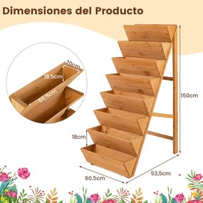 Floreira vertical 101 x 60,5 x 150 cm em degraus de madeira de abeto com 8 vasos para ervas aromáticas, legumes e flores – terraço, varanda, madeira