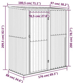 Abrigo de jardim 180,5x97x209,5 cm aço galvanizado cinzento