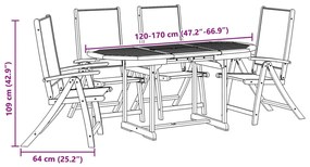 5 pcs conjunto de jantar para jardim acácia maciça e textilene