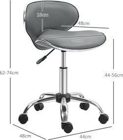TBanco com rodas, banco de trabalho com altura ajustável entre 44 e 56 cm e encosto, giratório a 360°, cinzento
