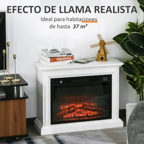 HOMCOM Lareira de parede elétrica Potência 1800W Efeito de chama de LED com controle remoto Temporizador e termostato 79x27x62,4 cm branco