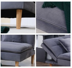 HOMCOM Sofá Cama de 3 Lugares Estofado em Flanela com Encosto Ajustável em 2 Posições 2 Almofadas e Pés de Madeira Sofá Moderno para Sala de Estar Escritório 181x92x84cm Cinza