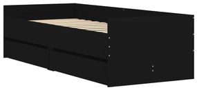 Estrutura cama de solteiro pequena c/ gavetas 75x190 cm preto