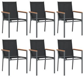 7 pcs conjunto de jantar para jardim textilene e aço preto