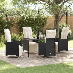 vidaXL Conjunto de Jantar de Jardim 5 Peças com Almofadas Preto Vime PE.