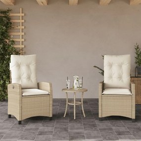 vidaXL Cadeiras de jardim reclináveis 2 pcs c/ almofadões vime PE bege