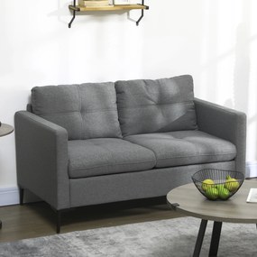 Sofá de 2 lugares contemporâneo com base em metal preto e tecido com efeito de linho cinzento escuro