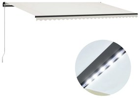 vidaXL Toldo retrátil manual com LED 600x300 cm cor creme