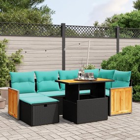 vidaXL 7 pcs conjunto de sofás p/ jardim c/ almofadões vime PE preto