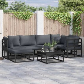 Conjunto de Sofá de Jardim com almofada 6 pcs Preto Alumínio
