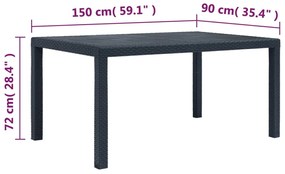 Mesa jardim 150x90x72 cm plástico antracite com aspeto de vime