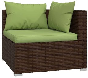 7 pcs conjunto lounge jardim c/ almofadões vime PE castanho