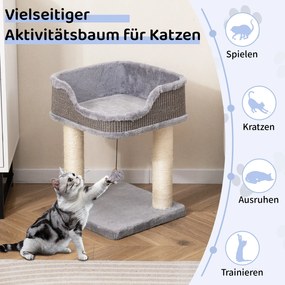 Arranhador para gatos 38 x 38 x 51 cm com assento grande em pelúcia, móveis para gatos, árvore para trepar cinza.