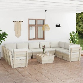 vidaXL 10 pcs conjunto lounge de paletes + almofadões madeira de abeto