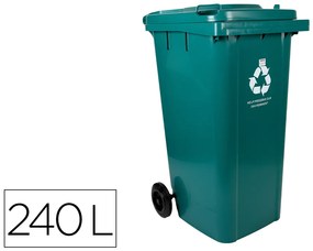 Contentor de Lixo Q-connect Plástico com Tampa e Rodas 240 Litros 1040x620x610 mm Verde