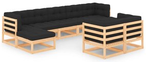 9 pcs conj. lounge jardim c/ almofadões antracite pinho maciço